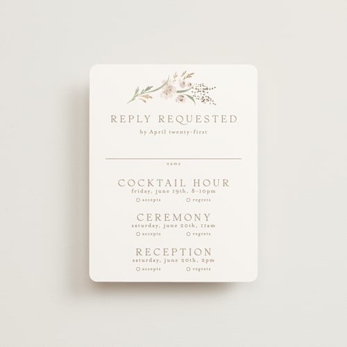 This is a spring mist rsvp cards with foil pressed by Erin L. Wilson called meadow printing on signature in standard
