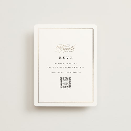This is a linen rsvp cards with foil pressed by Erica Krystek called timeless printing on signature in standard