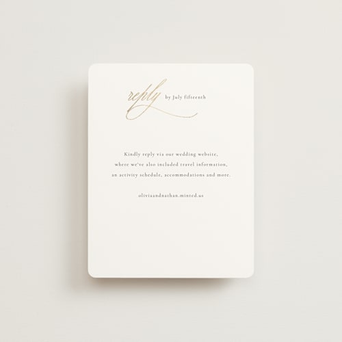 This is a spun sugar rsvp cards with foil pressed by Jessica Williams called aligned printing on signature in standard