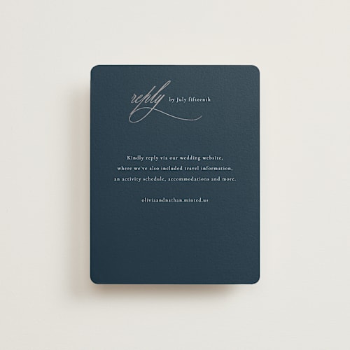 This is a midnight rsvp cards with foil pressed by Jessica Williams called aligned printing on signature in standard