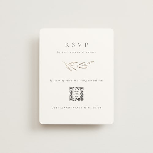 This is a moss rsvp cards with foil pressed by Kelly Schmidt called leaves printing on signature in standard