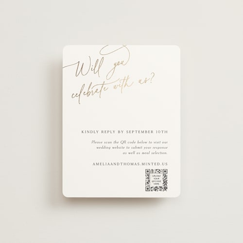 This is a marshmallow rsvp cards with foil pressed by Kaydi Bishop called the wedding printing on signature in standard