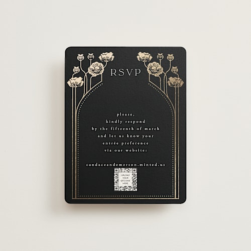 This is a onyx rsvp cards with foil pressed by Ana de Sousa called nouveau flowers printing on signature in standard