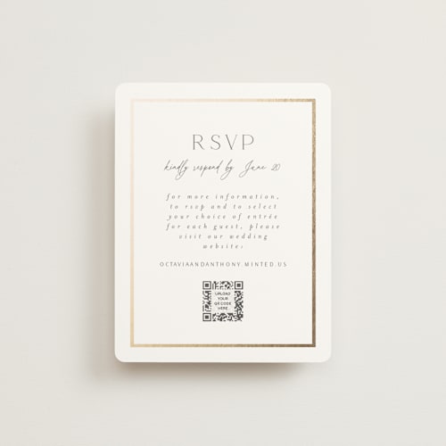 This is a porcelain rsvp cards with foil pressed by Nicole Walsh called regal printing on signature in standard