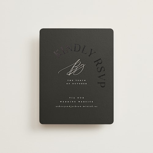 This is a truffle rsvp cards with foil pressed by Vera Lim called the arc printing on signature in standard