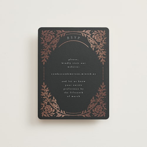 This is a onyx rsvp cards with foil pressed by Ana de Sousa called gilded nouveau frame printing on signature in standard