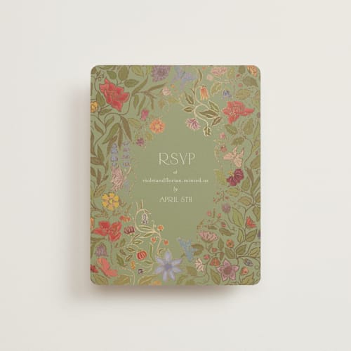 This is a mint rsvp cards with foil pressed by Simona Camp called radiant botany printing on signature in standard