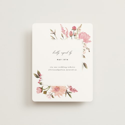 This is a blush rsvp cards with foil pressed by Susan Moyal called lush printing on signature in standard