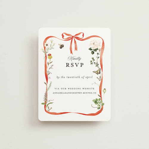 This is a verona sunset rsvp cards with foil pressed by Sarah Knight called fleur printing on signature in standard