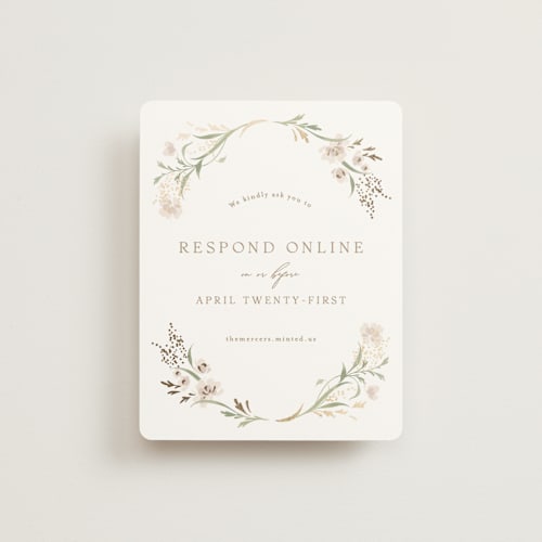 This is a spring mist rsvp cards with foil pressed by Erin L. Wilson called meadow printing on signature in standard