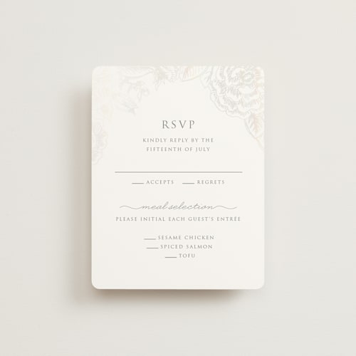 This is a opal rsvp cards with gloss press by Rochelle Renee called au jardin printing on signature in standard