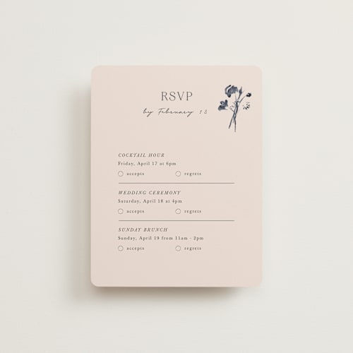 This is a champagne rsvp cards with standard by Lindsay Megahed called floral monogram printing on signature in standard