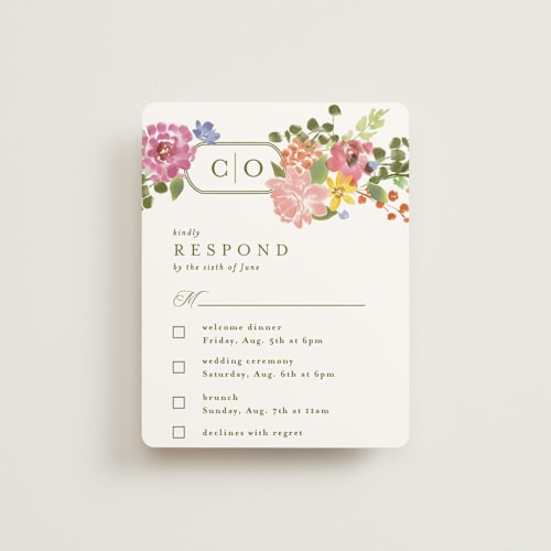 This is a summer rsvp cards with standard by Angela Marzuki called garland monogram printing on signature in standard