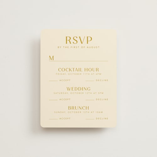 This is a marigold rsvp cards with standard by Stacey Day called swoop printing on signature in standard
