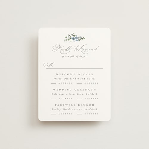 This is a sky rsvp cards with standard by Everett Paper Goods called foliage crest printing on signature in standard