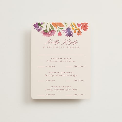 This is a autumn rsvp cards with standard by Pink House Press called crest fall printing on signature in standard