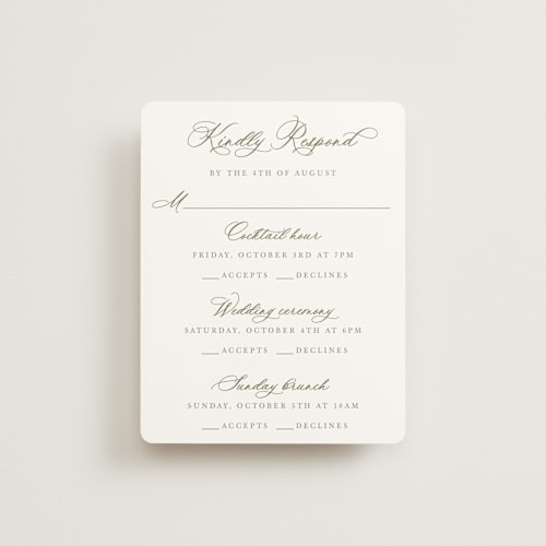 This is a moss rsvp cards with standard by Cass Loh called watercolor flowers crest printing on signature in standard