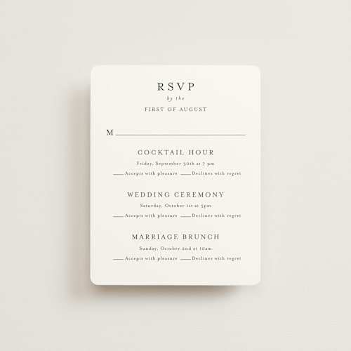 This is a cotton rsvp cards with standard by Stacey Meacham called cedar creek printing on signature in standard