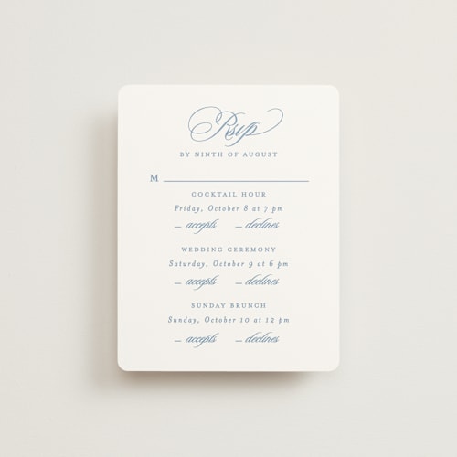 This is a sky rsvp cards with standard by Creo Study called aristocratic printing on signature in standard
