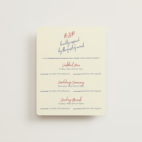 This is a blue velvet rsvp cards with standard by Helena Vitto called handwritten letter printing on signature in standard