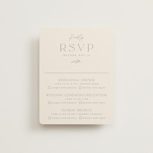 This is a sage rsvp cards with standard by Erica Krystek called soft arch printing on signature in standard