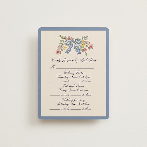 This is a cornflower rsvp cards with standard by Chris Griffith called a wedding in low country printing on signature in standard