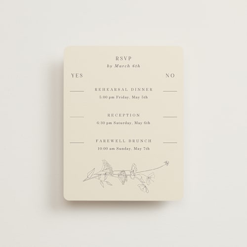 This is a ivory rsvp cards with standard by Baumbirdy called floral stamp printing on signature in standard