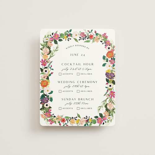 This is a daisy rsvp cards with standard by Susan Moyal called secret garden printing on signature in standard