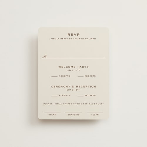 This is a limone rsvp cards with standard by Megan Davis called campania printing on signature in standard