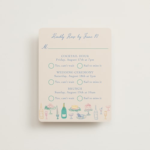 This is a pastel rsvp cards with standard by Elly called dining printing on signature in standard