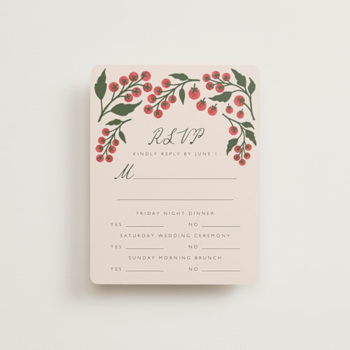 This is a tomato rsvp cards with standard by Katharine Watson called cherry tomatoes printing on signature in standard