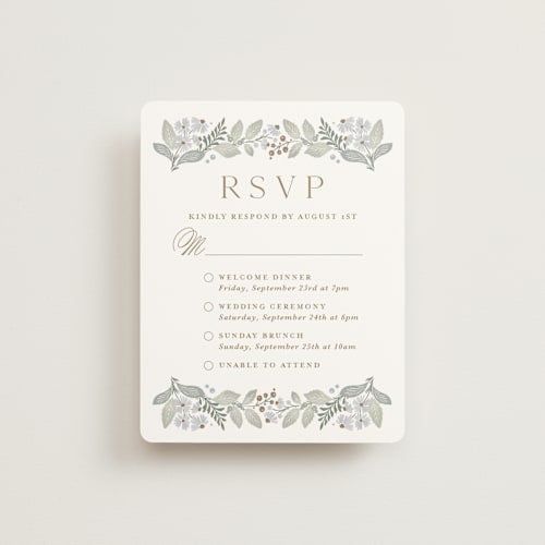 This is a meadow rsvp cards with standard by Kristen Smith called wild flora printing on signature in standard