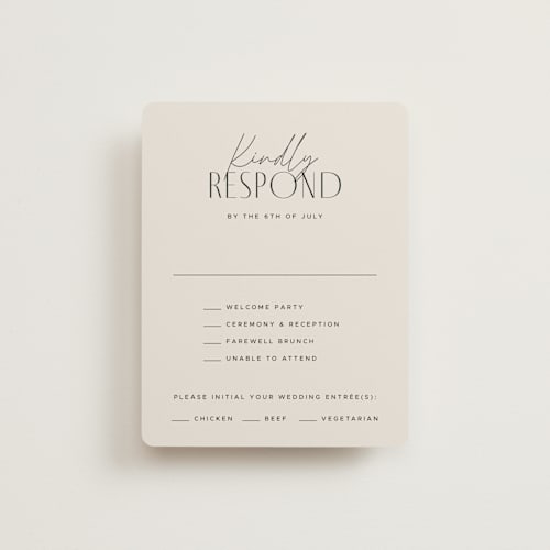 This is a linen rsvp cards with standard by Kelly Schmidt called arabilla overlap printing on signature in standard