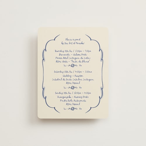 This is a marseille bleu rsvp cards with standard by Ani Somi called santa catalina printing on signature in standard