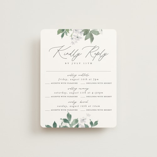 This is a fern rsvp cards with standard by Everett Paper Goods called grove printing on signature in standard