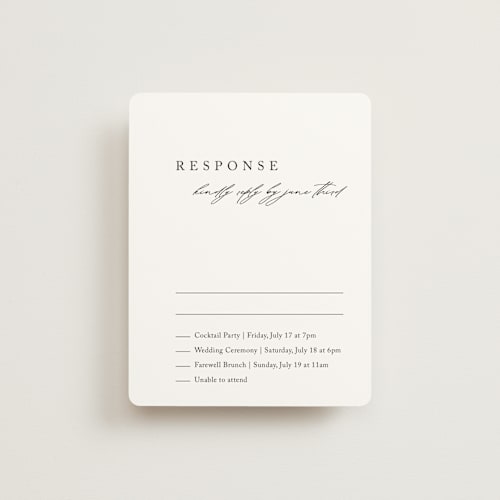 This is a silk rsvp cards with standard by Kelly Schmidt called astoria printing on signature in standard