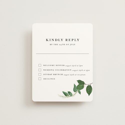 This is a fern rsvp cards with standard by Susan Moyal called greenery printing on signature in standard