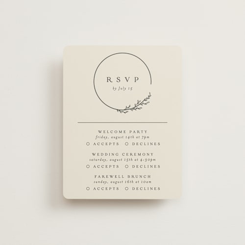 This is a almond rsvp cards with standard by Brianne Larsen called branched printing on signature in standard