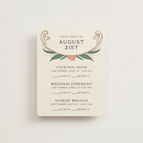 This is a almond rsvp cards with standard by GeekInk Design called charming printing on signature in standard