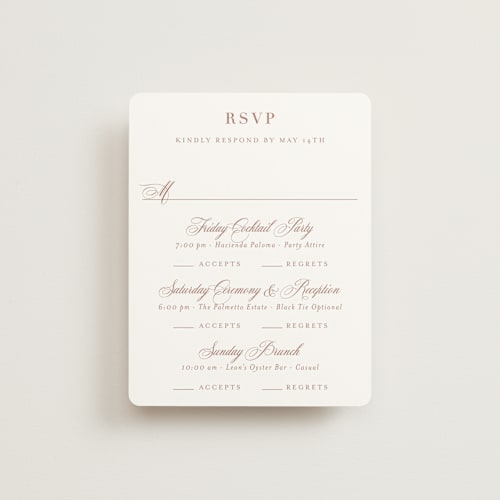 This is a blush rsvp cards with standard by Megan Davis called charleston printing on signature in standard