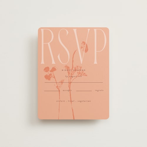 This is a poppy rsvp cards with standard by Morgan Kendall called bloom printing on signature in standard