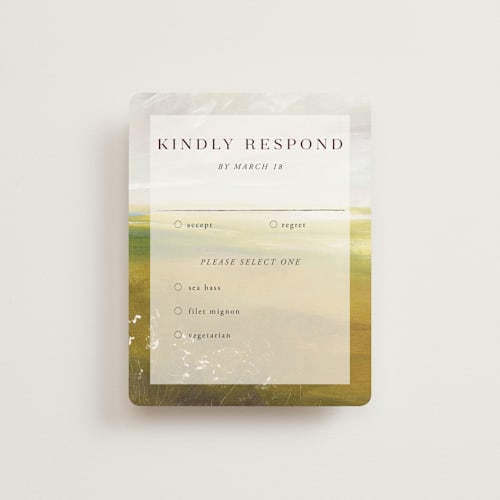 This is a fern rsvp cards with standard by Lindsay Megahed called savanna printing on signature in standard