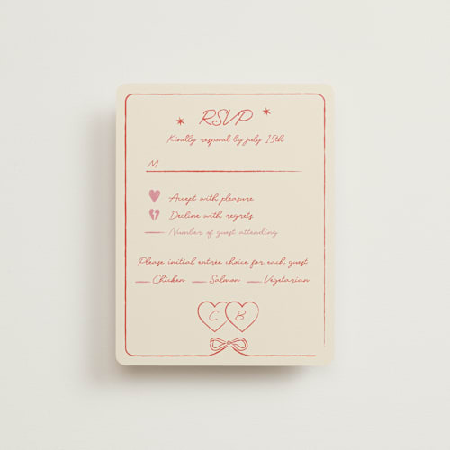 This is a peach rsvp cards with standard by Helena Vitto called the bird song printing on signature in standard