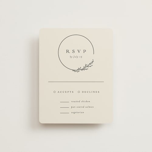 This is a almond rsvp cards with standard by Brianne Larsen called branched printing on signature in standard