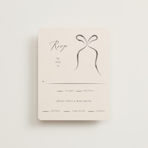 This is a tuxedo rsvp cards with standard by Corinne Malesic called bow printing on signature in standard