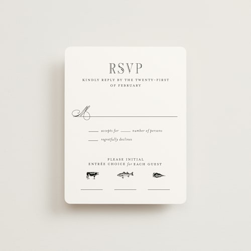 This is a tuxedo rsvp cards with standard by Megan Davis called hepburn printing on signature in standard