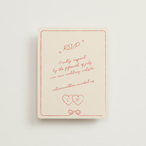 This is a peach rsvp cards with standard by Helena Vitto called the bird song printing on signature in standard