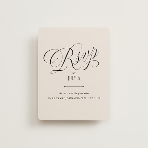 This is a linen rsvp cards with standard by Kate Ahn called mirin printing on signature in standard