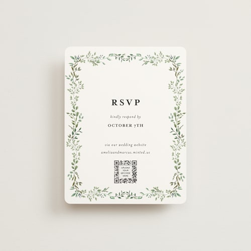 This is a mojito rsvp cards with standard by Susan Moyal called monogramed arch printing on signature in standard