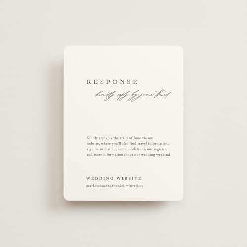 This is a silk rsvp cards with standard by Kelly Schmidt called astoria printing on signature in standard